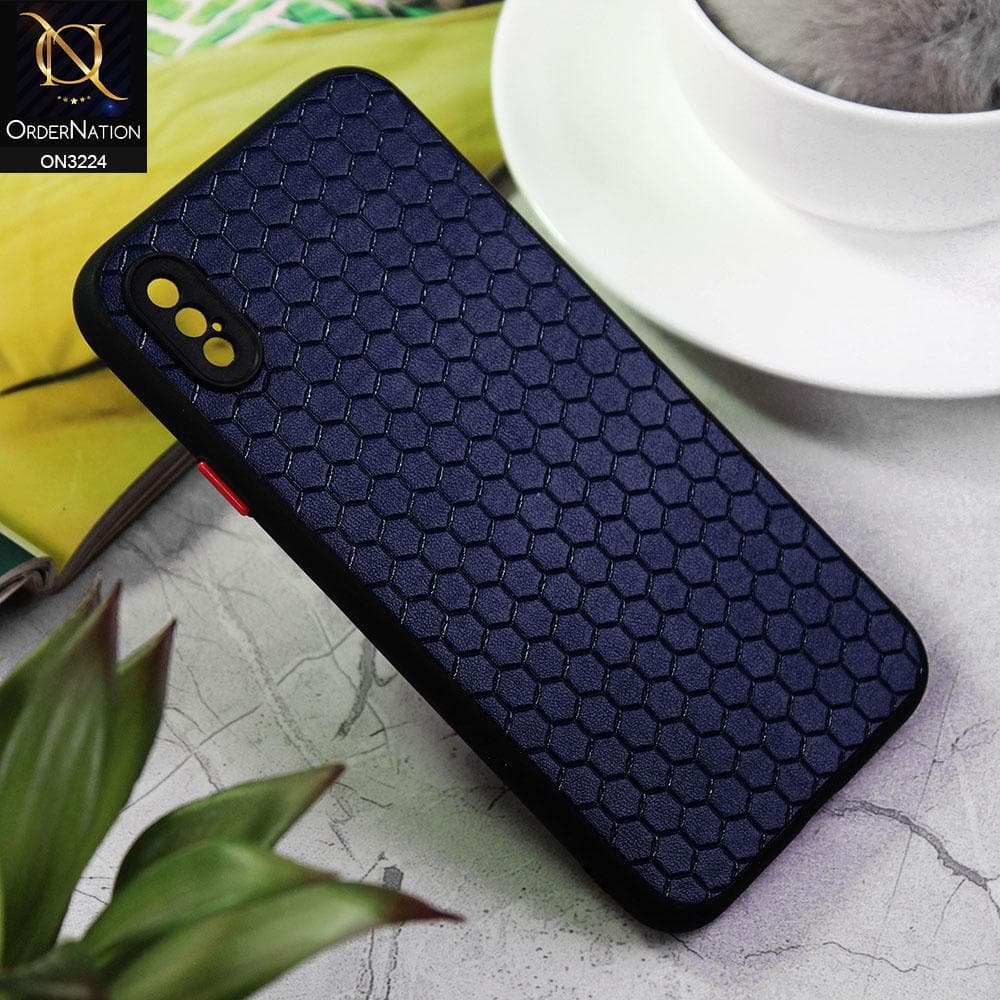 iPhone XS / X Cover - Blue - Hexagon Shape Hive Grid Pattern Tpu Soft Cases