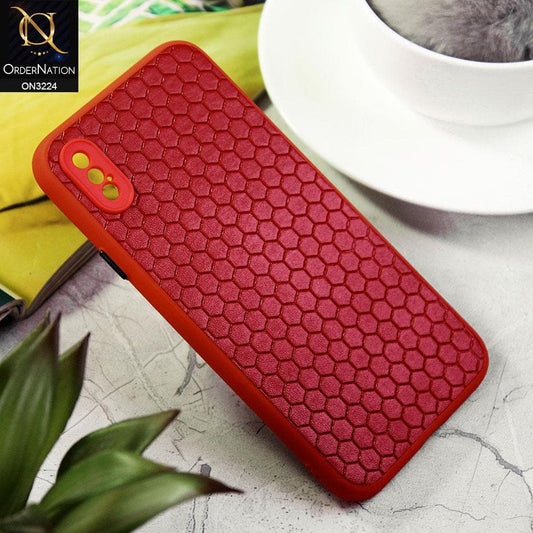 iPhone XS / X Cover - Red - Hexagon Shape Hive Grid Pattern Tpu Soft Cases