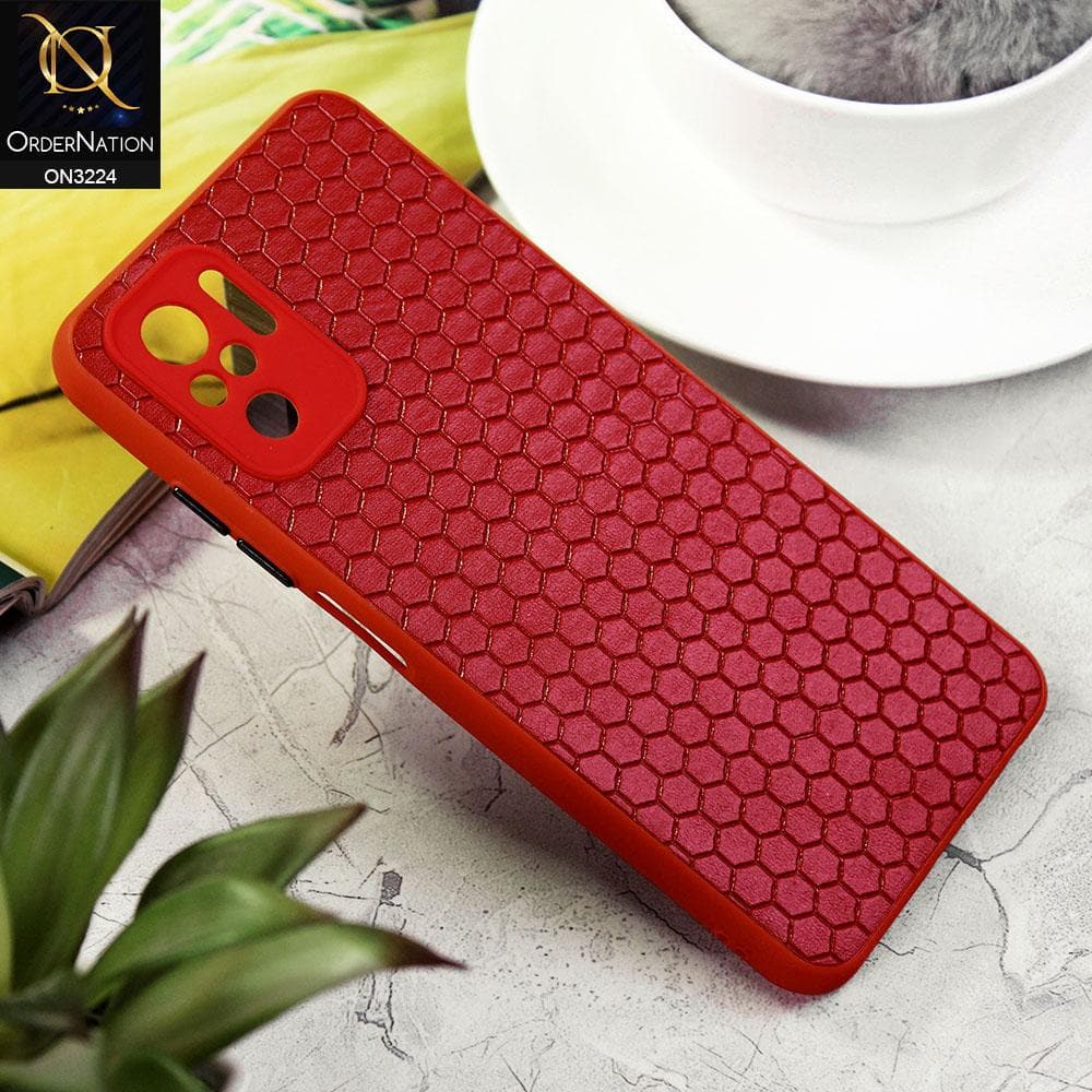 Xiaomi Redmi Note 10 4G Cover - Red - Hexagon Shape Hive Grid Pattern Tpu Soft Cases