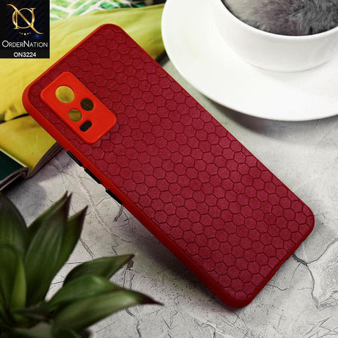 Vivo V21e Cover - Red - Hexagon Shape Hive Grid Pattern Tpu Soft Cases