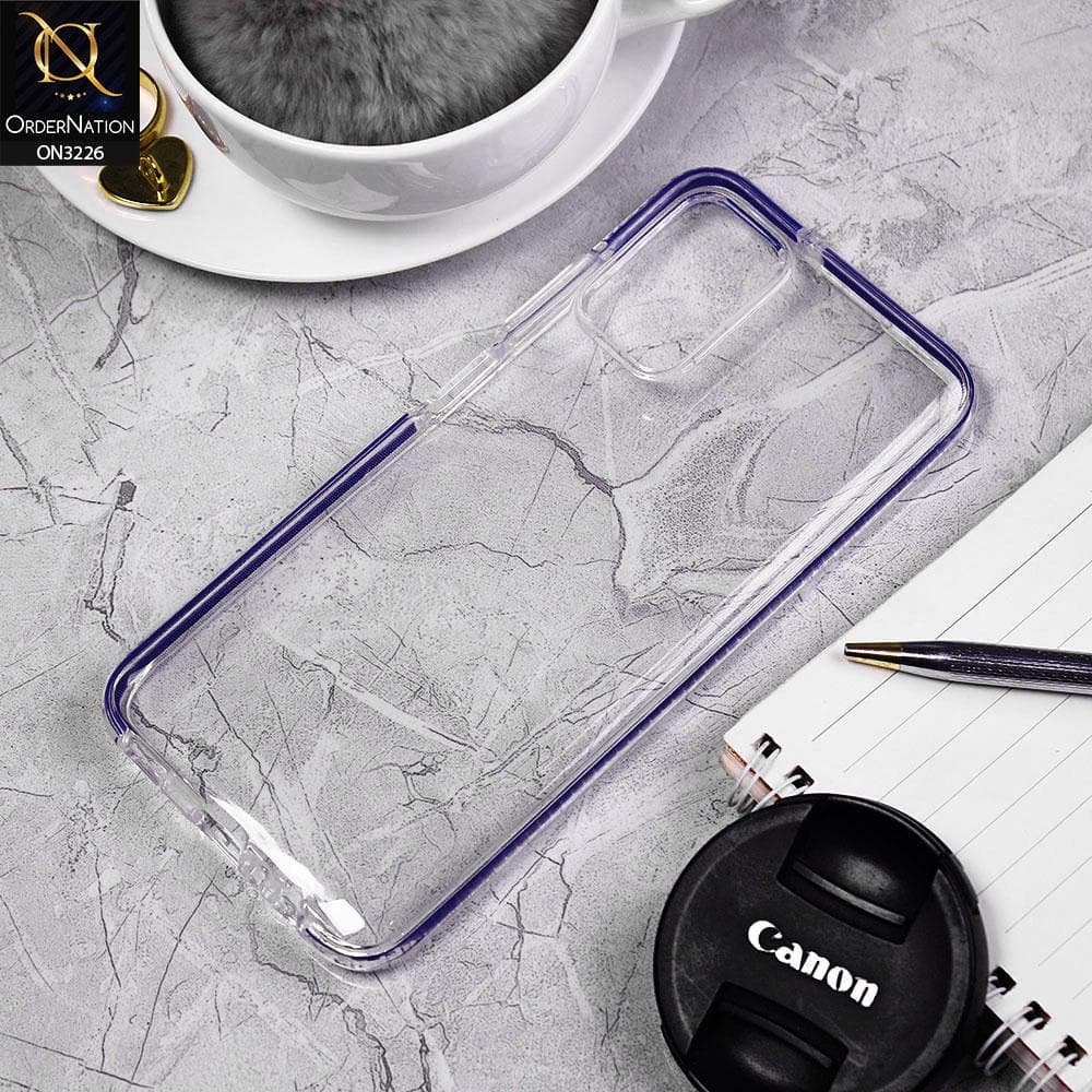 Samsung Galaxy M02s Cover - Blue - Candy Color Strip Border Soft Silicone Clear Case