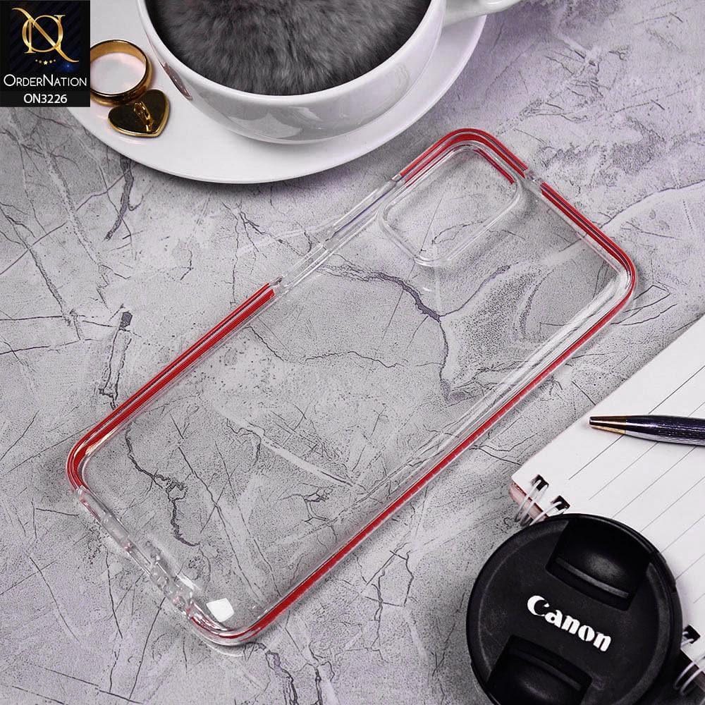 Samsung Galaxy M02s Cover - Red - Candy Color Strip Border Soft Silicone Clear Case