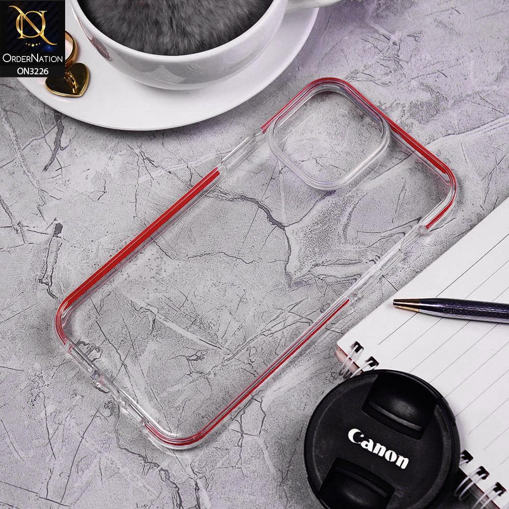 iPhone 13 Pro Max Cover - Red - Candy Color Strip Border Soft Silicone Clear Case