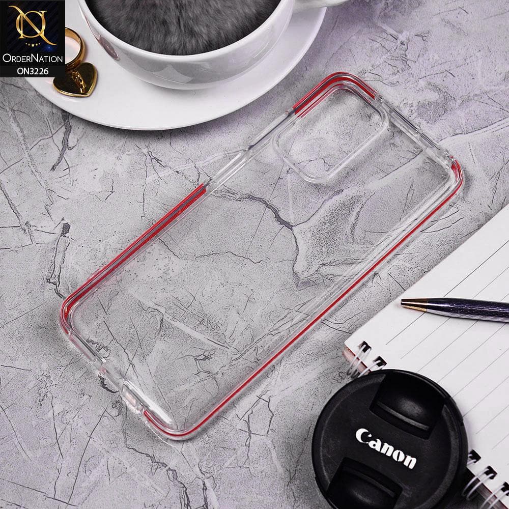 Xiaomi Redmi 10 Prime Cover - Red - Candy Color Strip Border Soft Silicone Clear Case