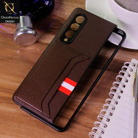 Samsung Galaxy Z Fold 3 5G Cover - Brown - Leather Texture With Card Holder Cases