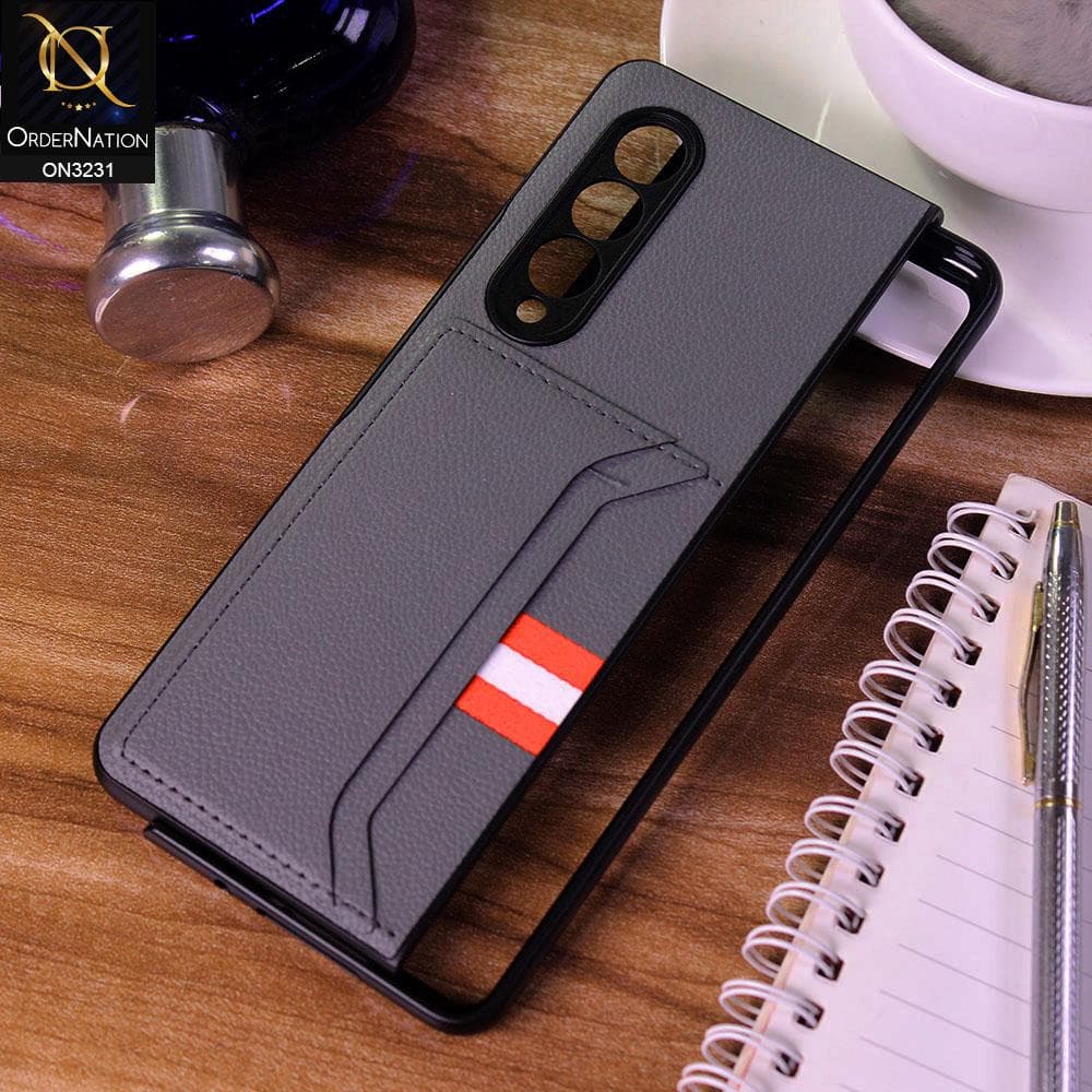 Samsung Galaxy Z Fold3 5G Cover - Gray - Leather Texture With Card Holder Cases