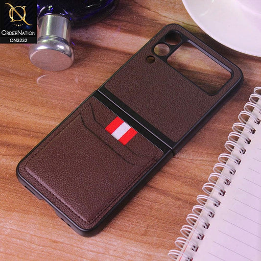 Samsung Galaxy Z Flip 3 5G Cover - Brown - Leather Texture With Card Holder Case