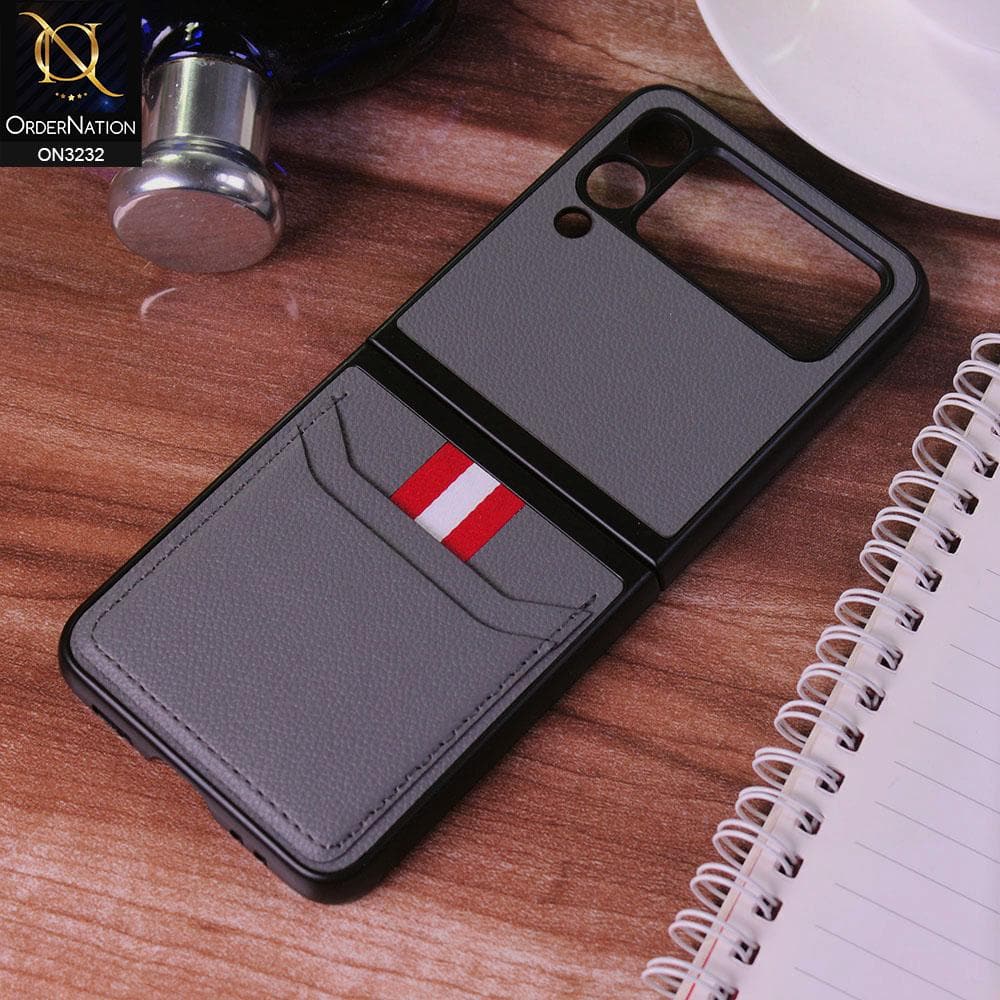 Samsung Galaxy Z Flip 3 5G Cover - Gray - Leather Texture With Card Holder Case