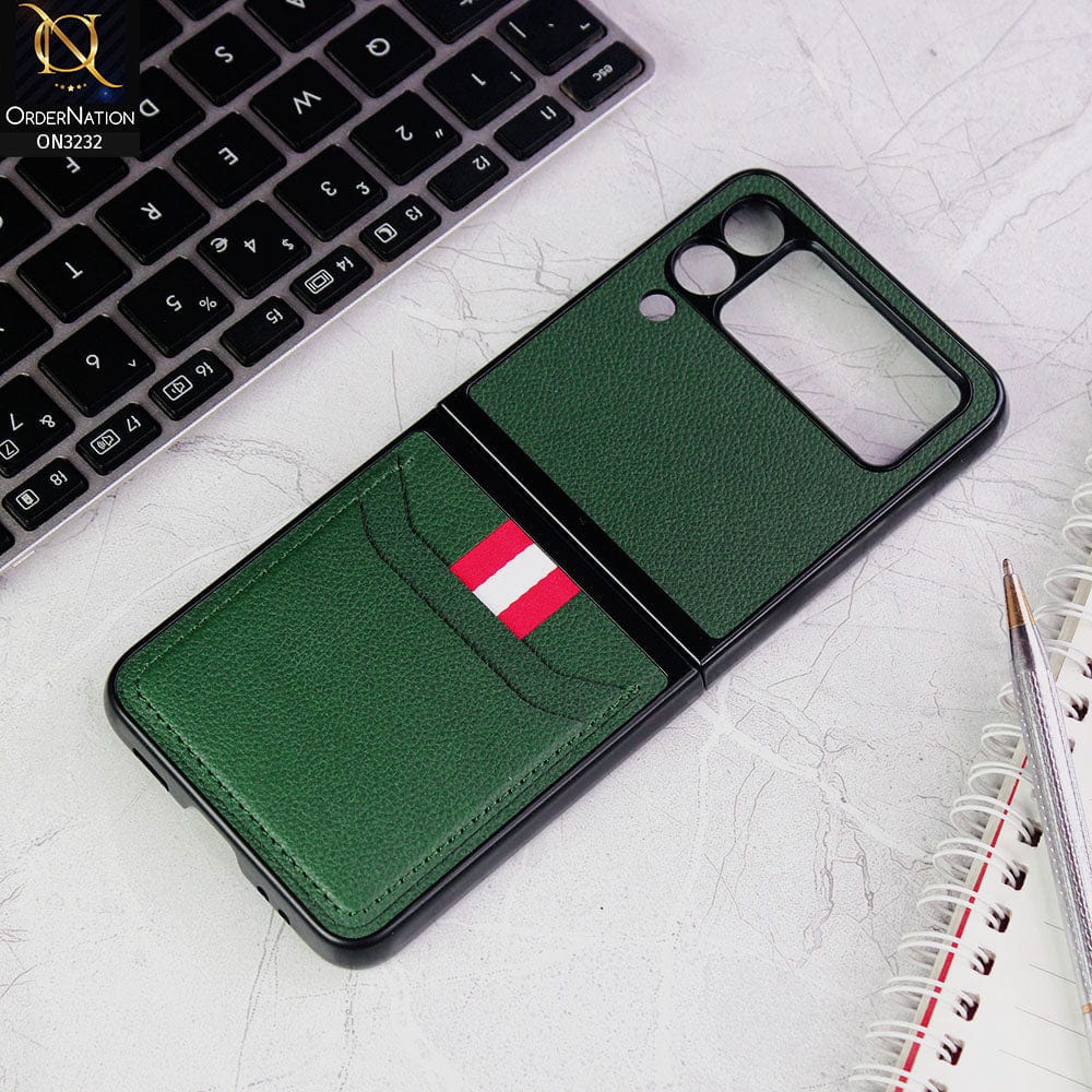 Samsung Galaxy Z Flip 3 5G Cover - Green - Leather Texture With Card Holder Case