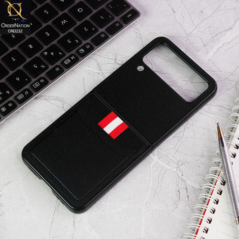 Samsung Galaxy Z Flip 4 5G Cover - Black - Leather Texture With Card Holder Case