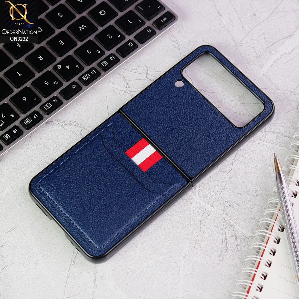 Samsung Galaxy Z Flip 4 5G Cover - Blue - Leather Texture With Card Holder Case