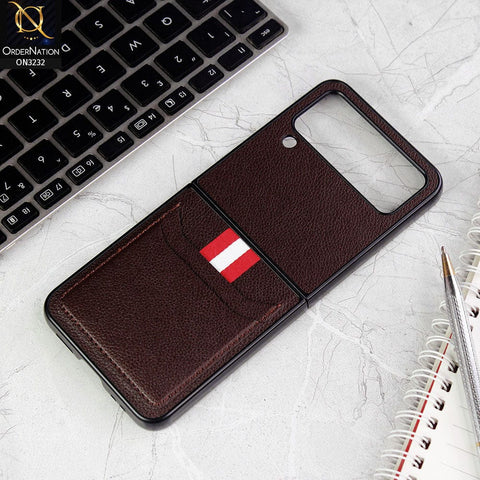Samsung Galaxy Z Flip 4 5G Cover - Brown - Leather Texture With Card Holder Case