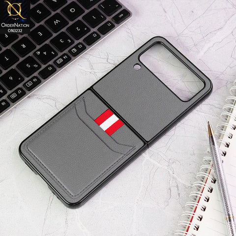 Samsung Galaxy Z Flip 4 5G Cover - Gray - Leather Texture With Card Holder Case