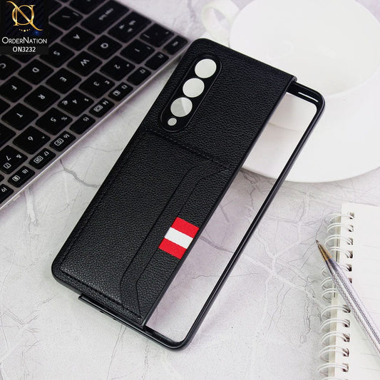 Samsung Galaxy Z Fold 3 5G Cover - Black - Leather Texture With Card Holder Case