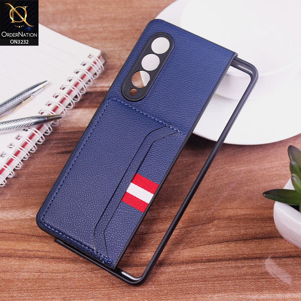 Samsung Galaxy Z Fold 3 5G Cover - Blue - Leather Texture With Card Holder Case