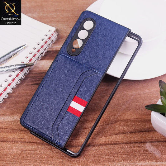 Samsung Galaxy Z Fold 3 5G Cover - Blue - Leather Texture With Card Holder Case