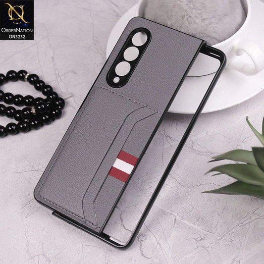 Samsung Galaxy Z Fold 3 5G Cover - Gray - Leather Texture With Card Holder Case