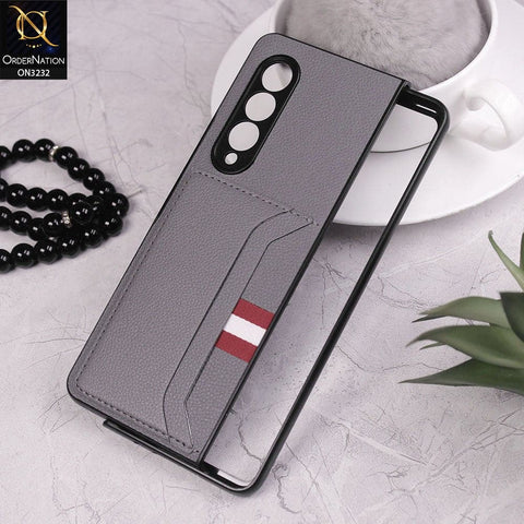Samsung Galaxy Z Fold 3 5G Cover - Gray - Leather Texture With Card Holder Case