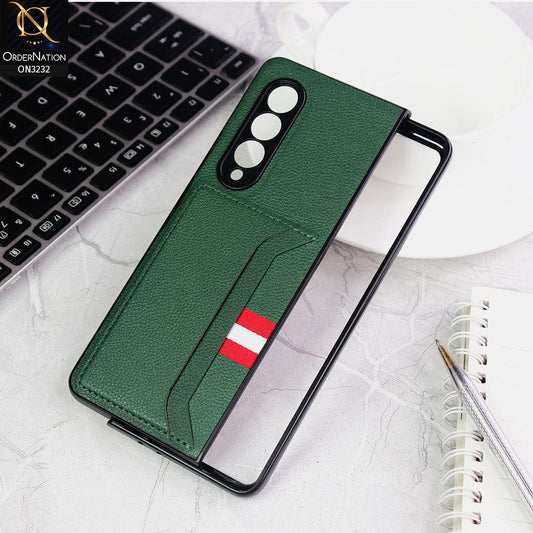 Samsung Galaxy Z Fold 3 5G Cover - Green - Leather Texture With Card Holder Case