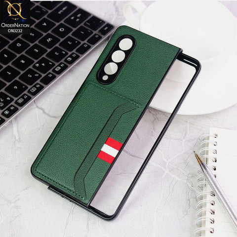 Samsung Galaxy Z Fold 3 5G Cover - Green - Leather Texture With Card Holder Case