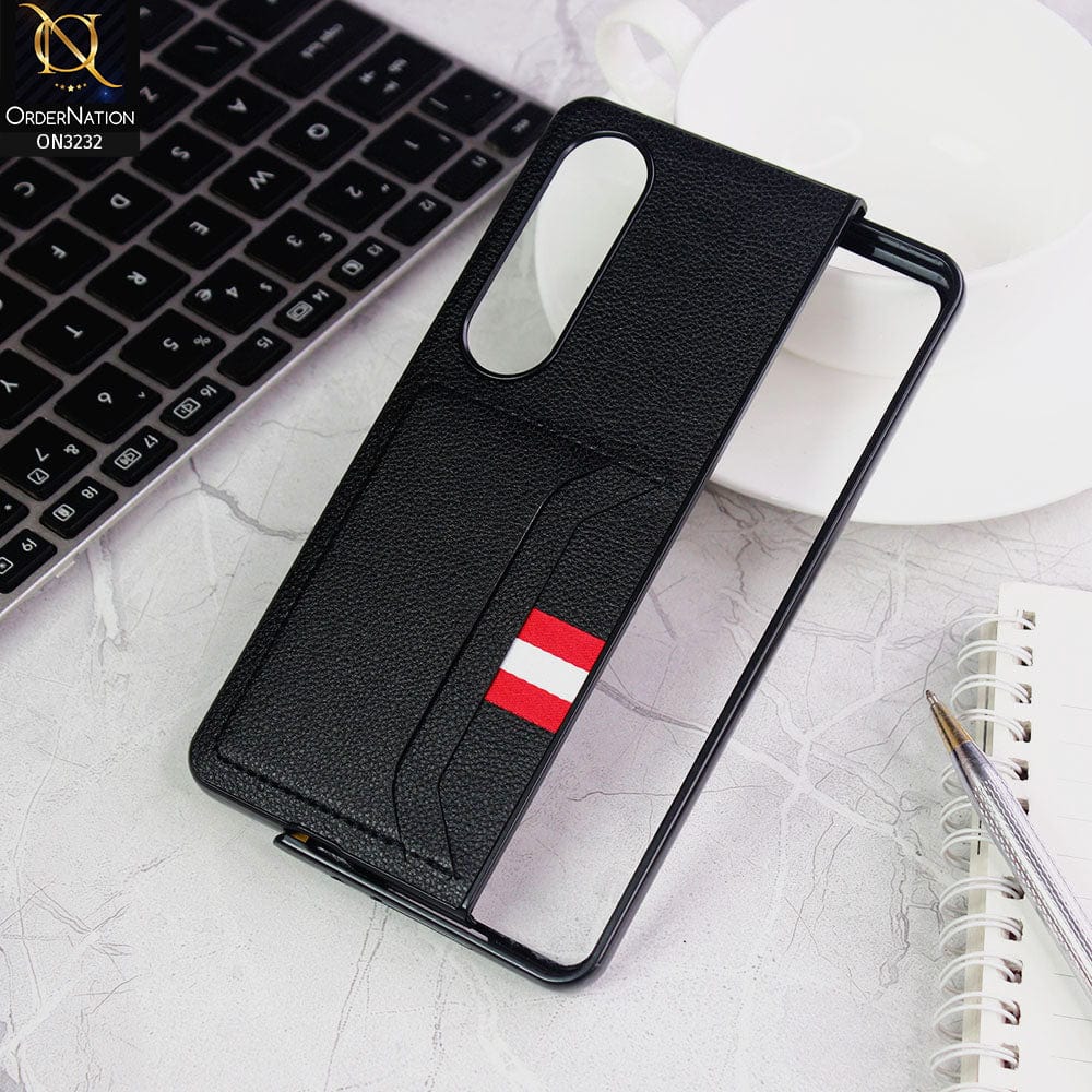 Samsung Galaxy Z Fold 4 5G Cover - Black - Leather Texture With Card Holder Case