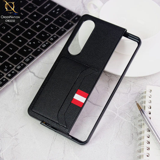 Samsung Galaxy Z Fold 4 5G Cover - Black - Leather Texture With Card Holder Case