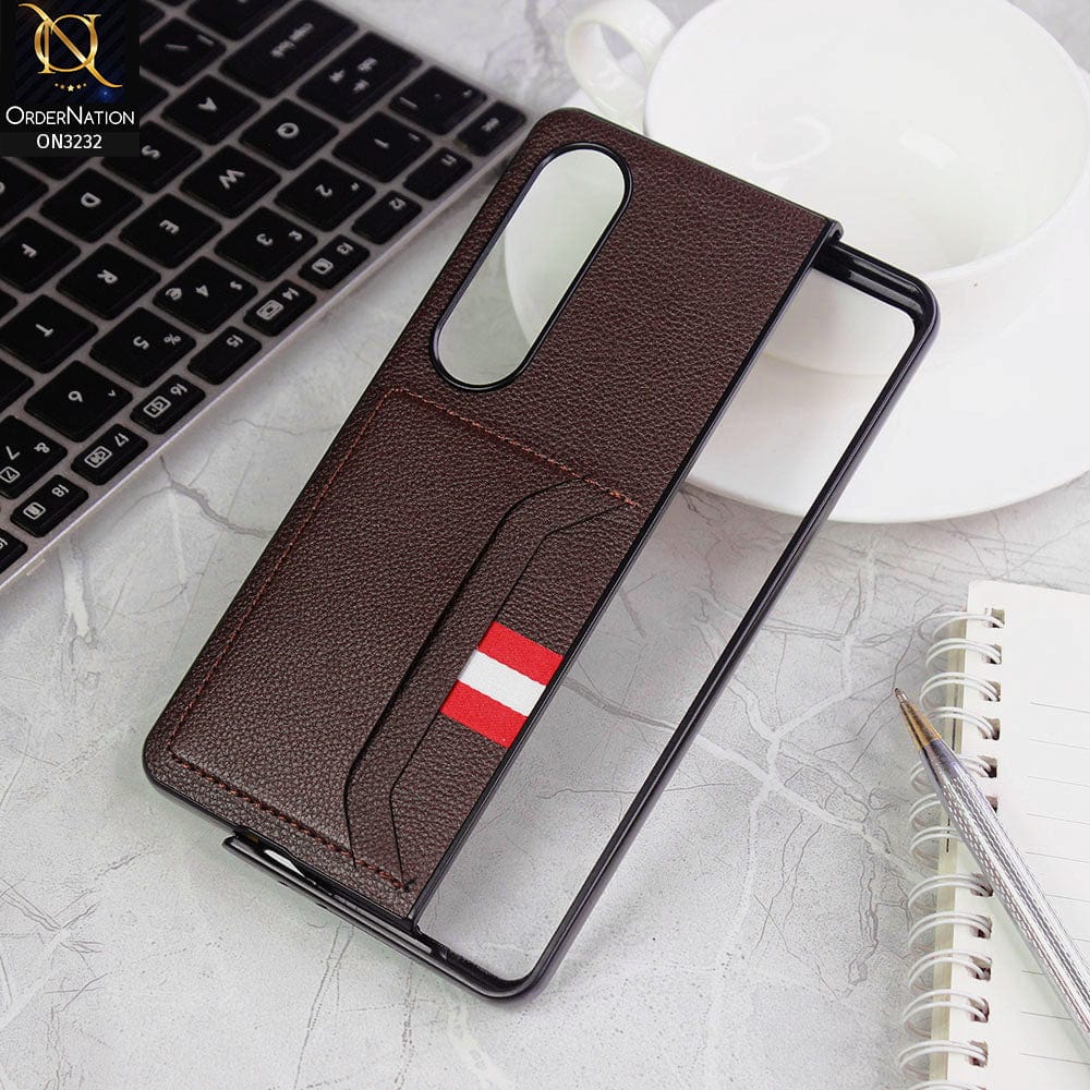Samsung Galaxy Z Fold 4 5G Cover - Brown - Leather Texture With Card Holder Case