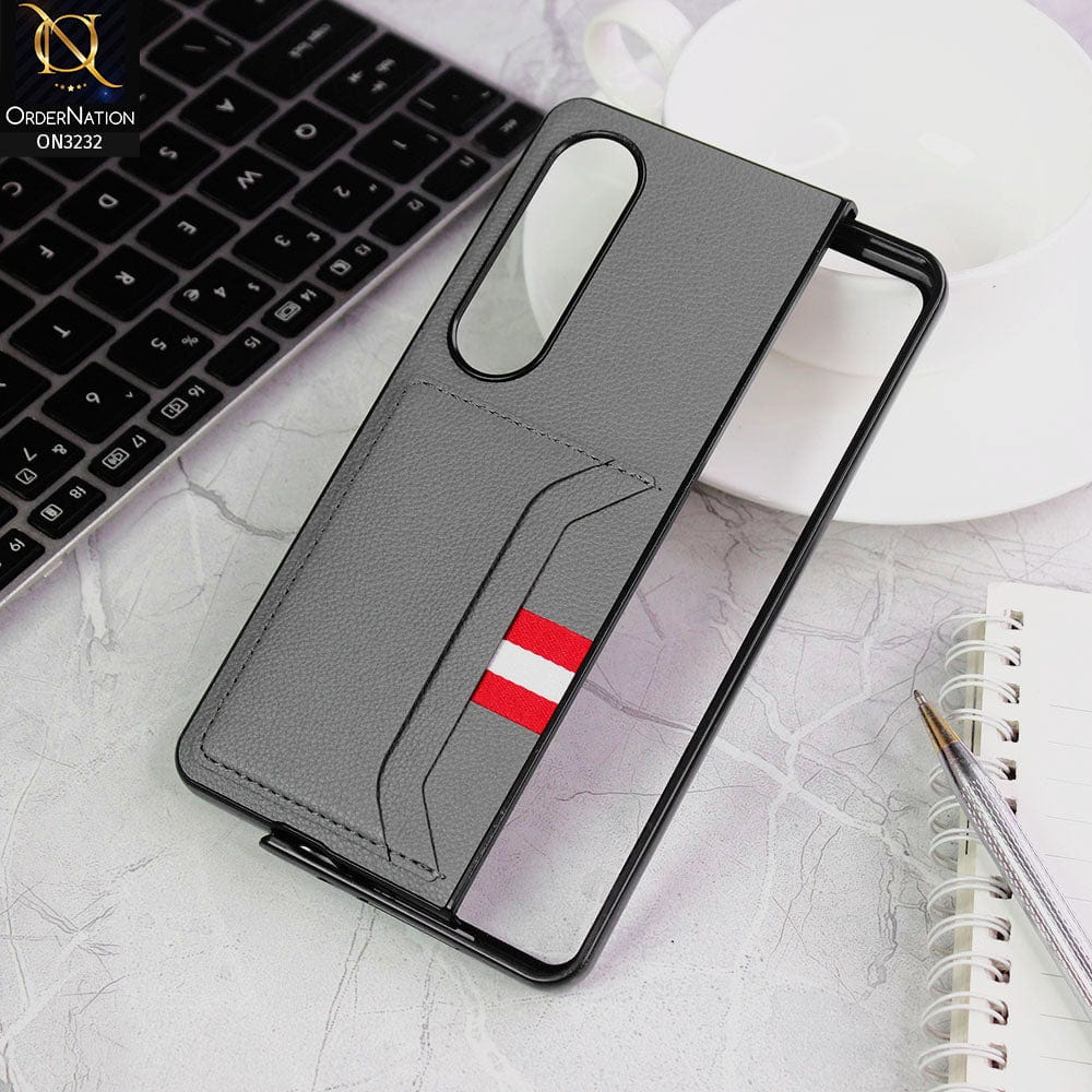 Samsung Galaxy Z Fold 4 5G Cover - Gray - Leather Texture With Card Holder Case