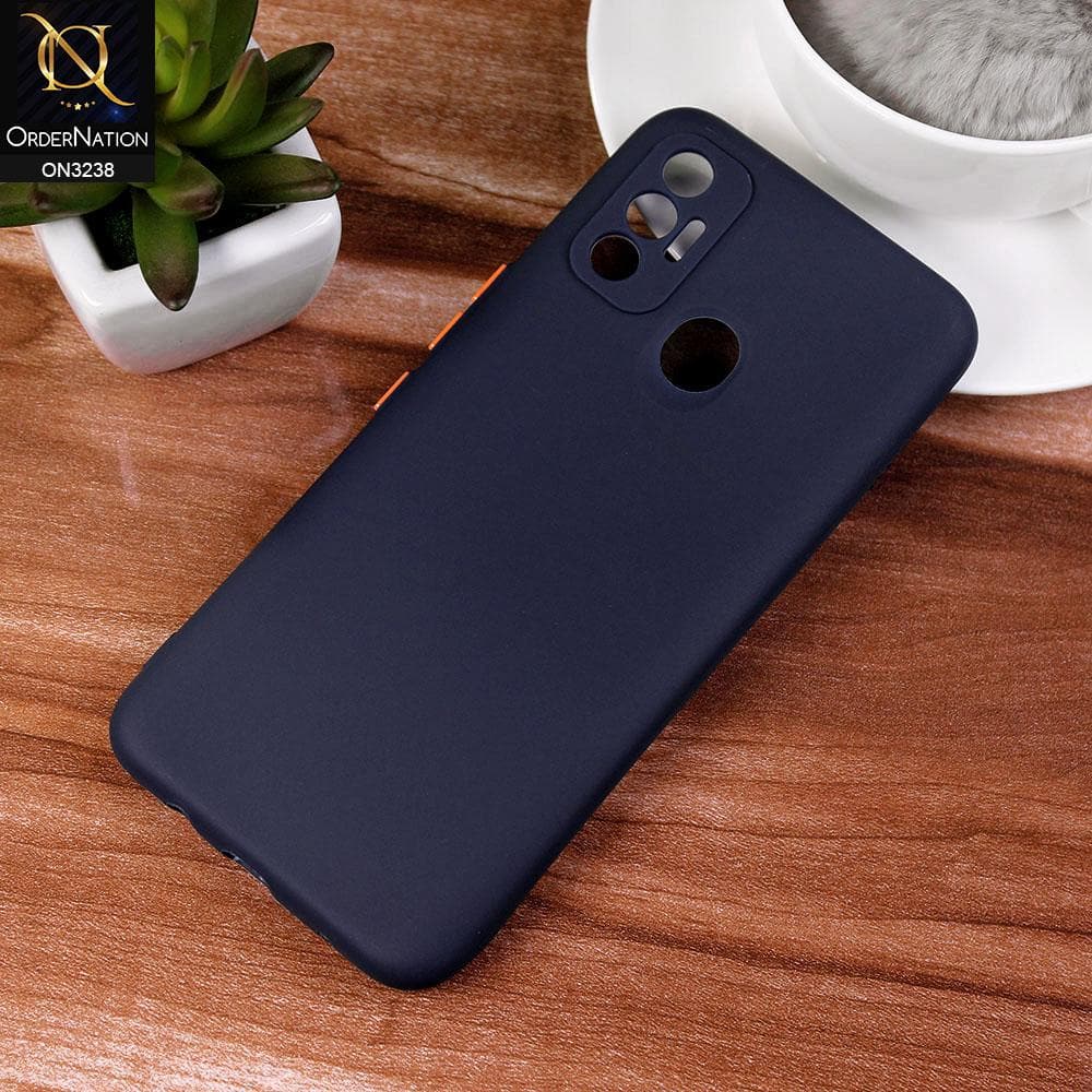 Tecno Spark 7 Cover -  Dark Blue - Semi-Transparent Ultra Thin Color Button Soft Shell Case