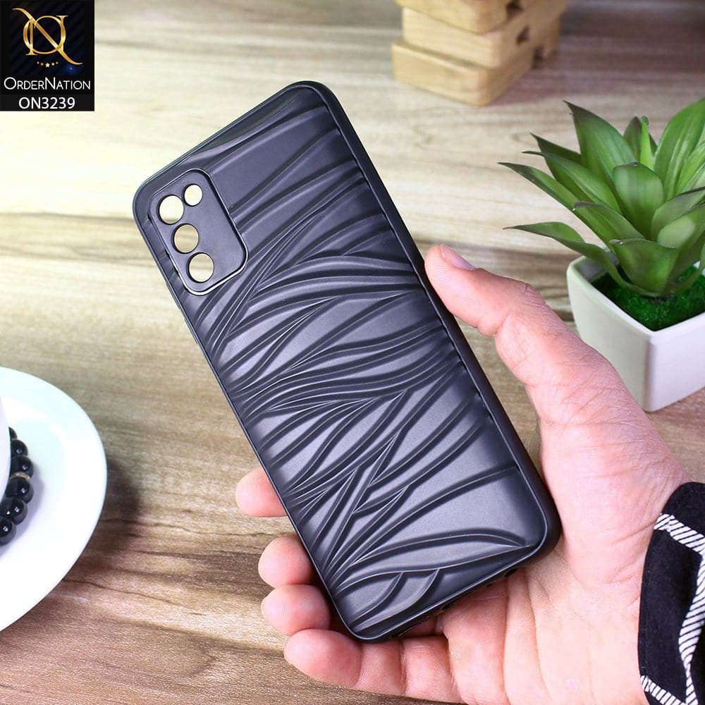 Samsung Galaxy M02s Cover - Black - Wavy Lines Soft Silicone Camera Protection Cases