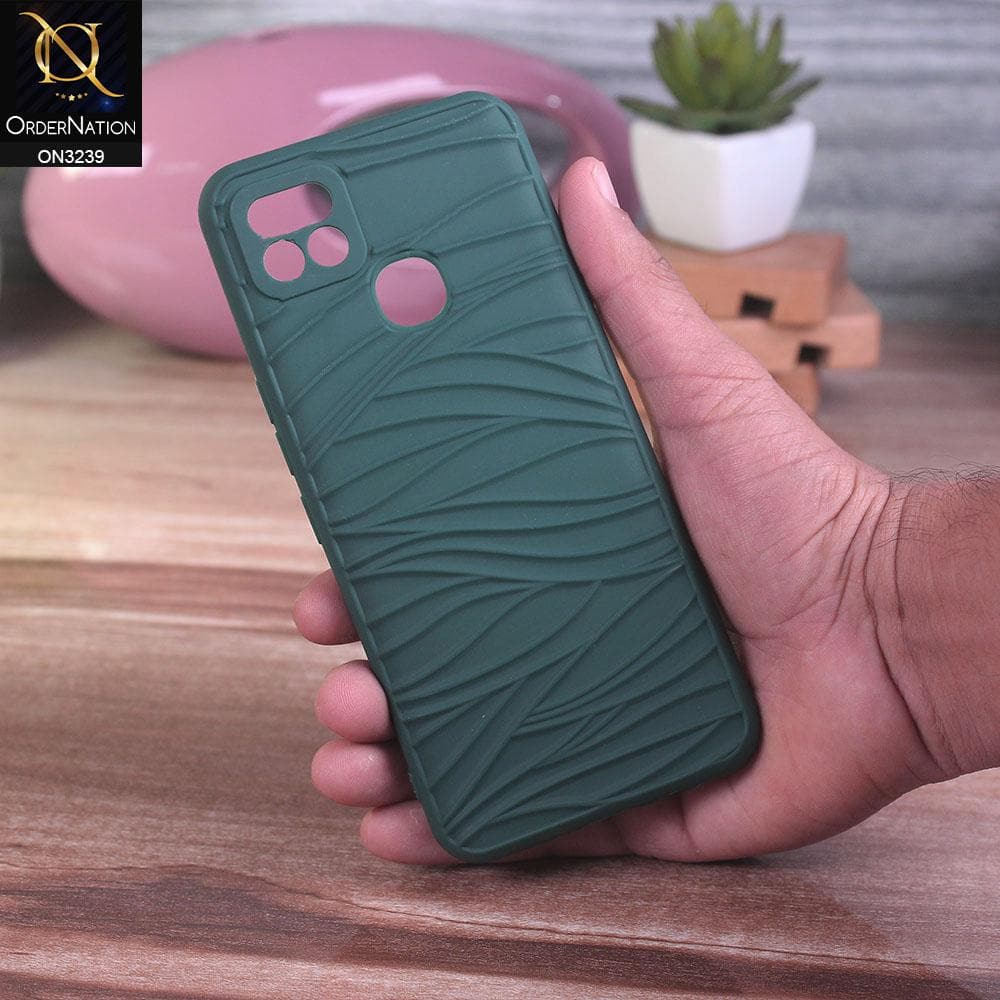 Infinix Hot 10i Cover - Green - Wavy Lines Soft Silicone Camera Protection Cases