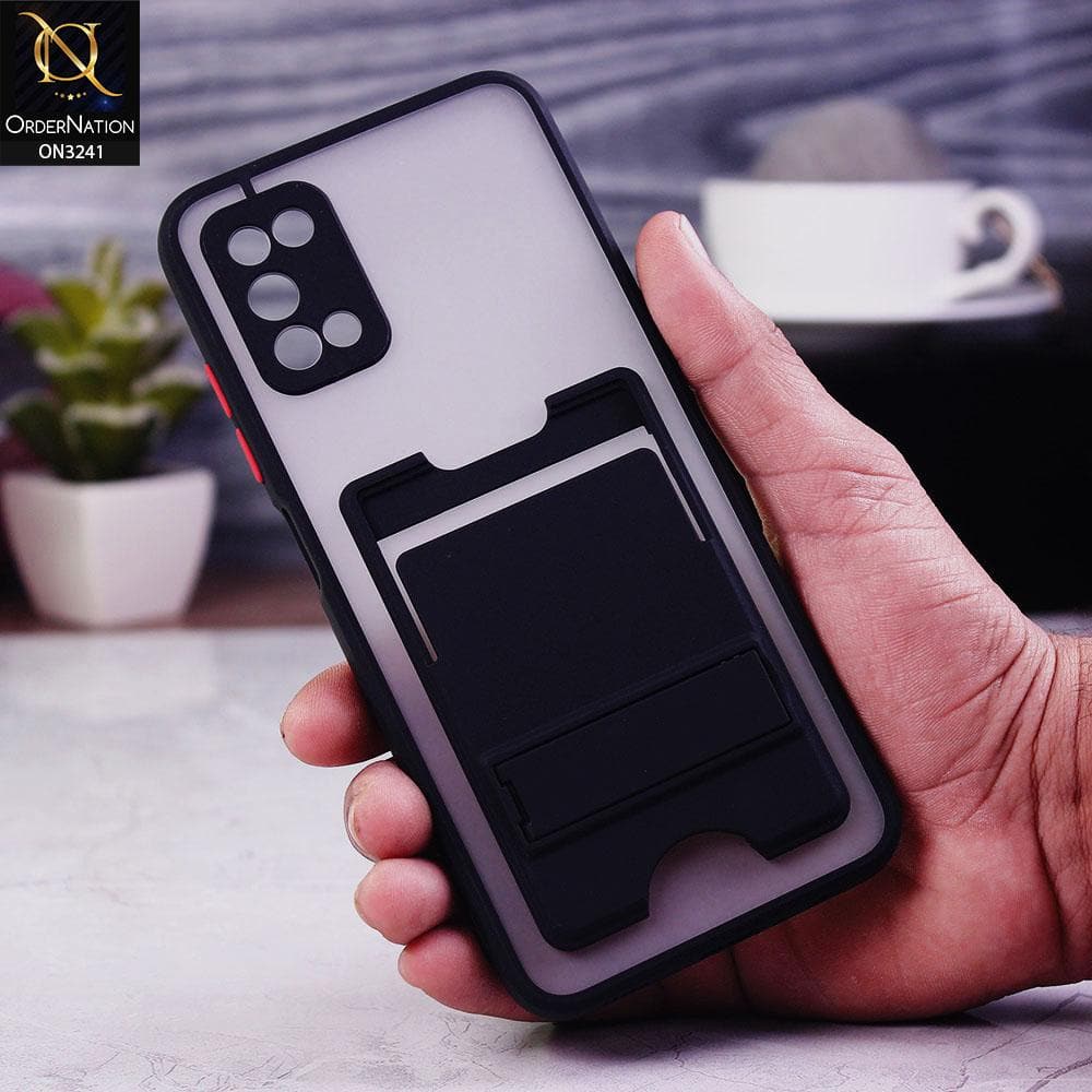 Samsung Galaxy A02s Cover - Black - Soft Borders Semi Transparent Card Holder Kick Stand Case with Camera Protetection