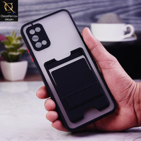 Samsung Galaxy A02s Cover - Black - Soft Borders Semi Transparent Card Holder Kick Stand Case with Camera Protetection