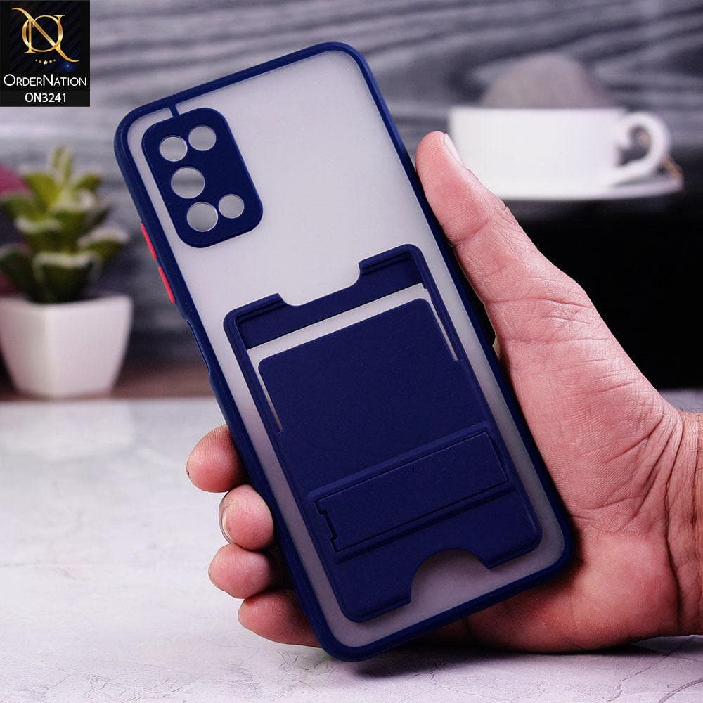 Samsung Galaxy A03s Cover - Blue - Soft Borders Semi Transparent Card Holder Kick Stand Case with Camera Protetection