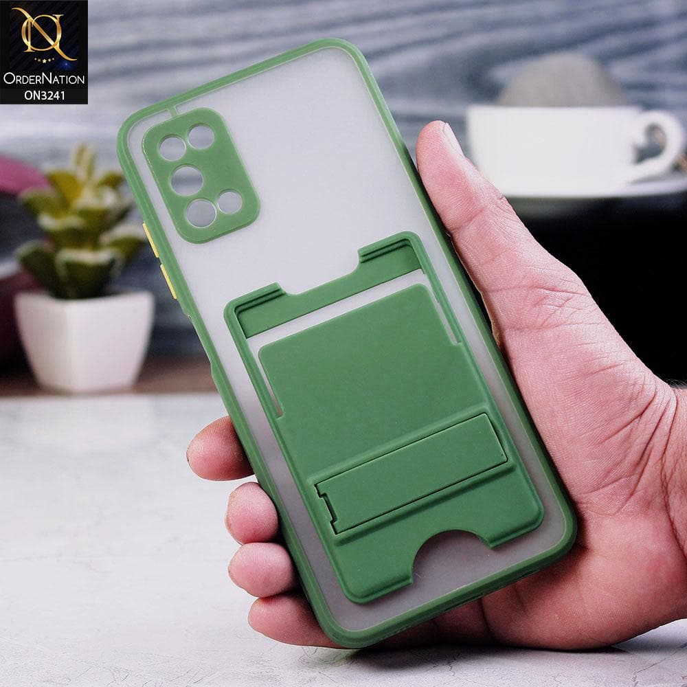 Samsung Galaxy A03s Cover - Green - Soft Borders Semi Transparent Card Holder Kick Stand Case with Camera Protetection