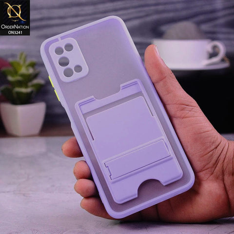 Samsung Galaxy M02s Cover - Purple - Soft Borders Semi Transparent Card Holder Kick Stand Case with Camera Protetection