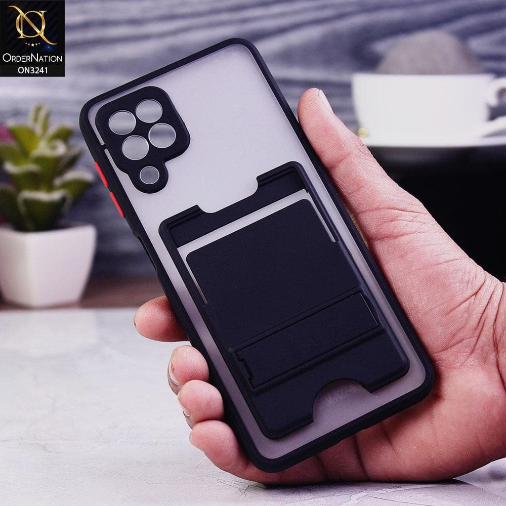 Samsung Galaxy A22 Cover - Black - Soft Borders Semi Transparent Card Holder Kick Stand Case with Camera Protetection