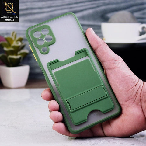 Samsung Galaxy A22 Cover - Green - Soft Borders Semi Transparent Card Holder Kick Stand Case with Camera Protetection