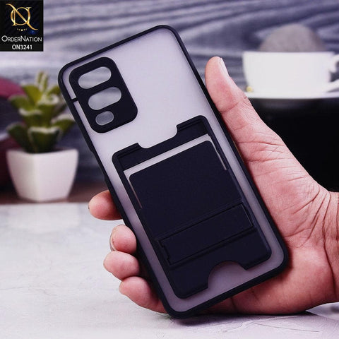 Oppo A54 4G Cover - Black - Soft Borders Semi Transparent Card Holder Kick Stand Case with Camera Protetection