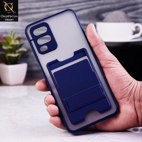 Oppo A54 4G Cover - Blue - Soft Borders Semi Transparent Card Holder Kick Stand Case with Camera Protetection