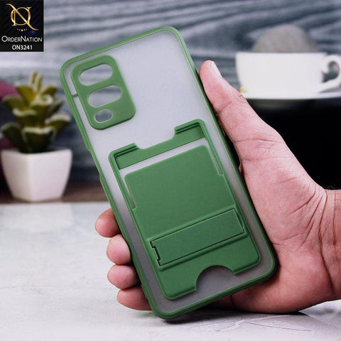 Oppo A54 4G Cover - Green - Soft Borders Semi Transparent Card Holder Kick Stand Case with Camera Protetection