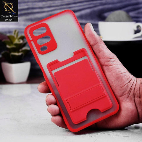 Oppo A54 4G Cover - Red - Soft Borders Semi Transparent Card Holder Kick Stand Case with Camera Protetection