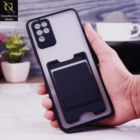 Infinix Note 10 Cover - Black - Soft Borders Semi Transparent Card Holder Kick Stand Case with Camera Protetection