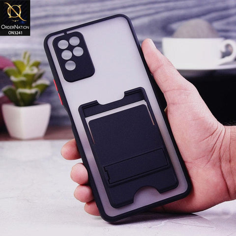 Infinix Note 10 Cover - Black - Soft Borders Semi Transparent Card Holder Kick Stand Case with Camera Protetection