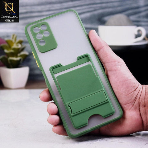 Infinix Note 10 Cover - Green - Soft Borders Semi Transparent Card Holder Kick Stand Case with Camera Protetection