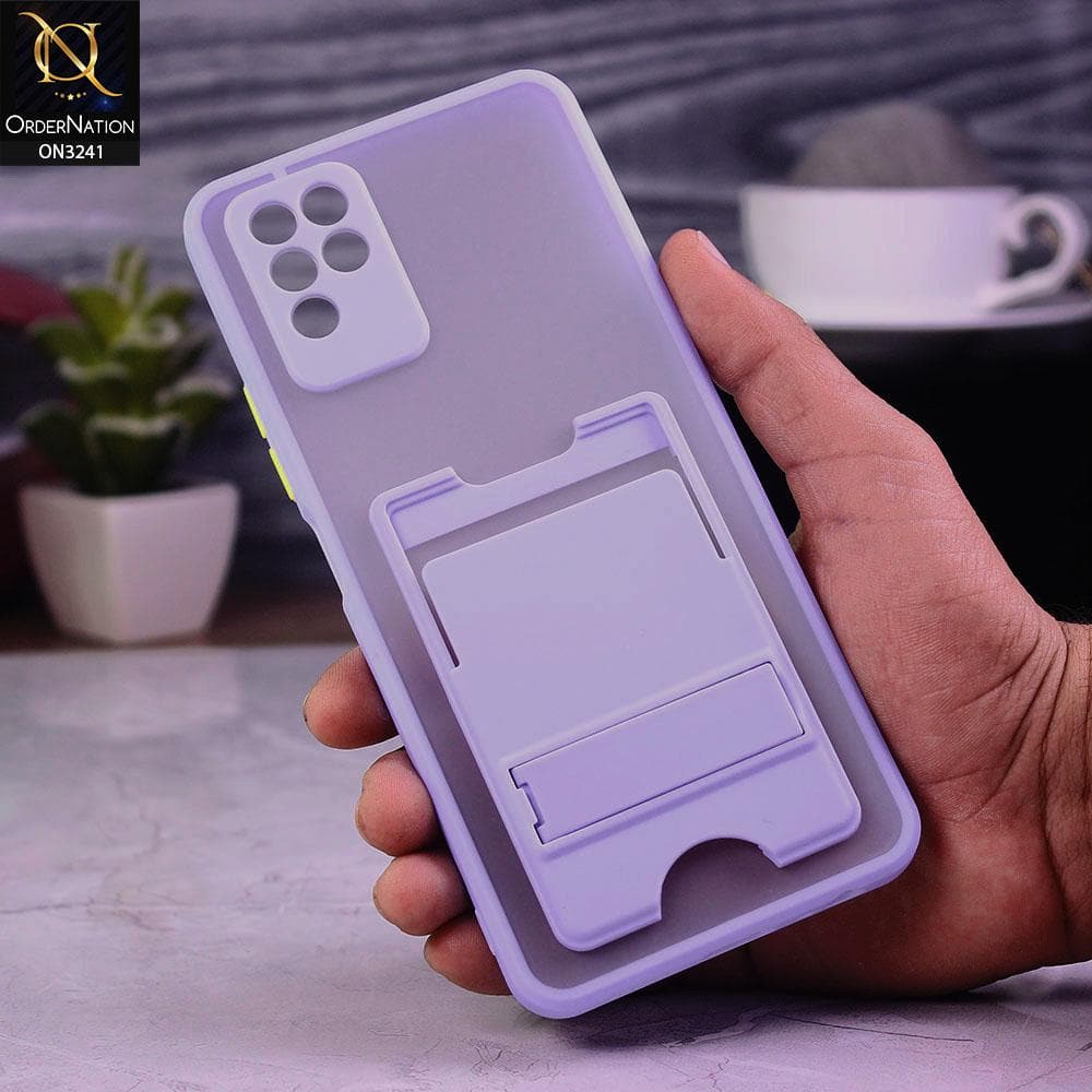 Infinix Note 10 Cover - Purple - Soft Borders Semi Transparent Card Holder Kick Stand Case with Camera Protetection
