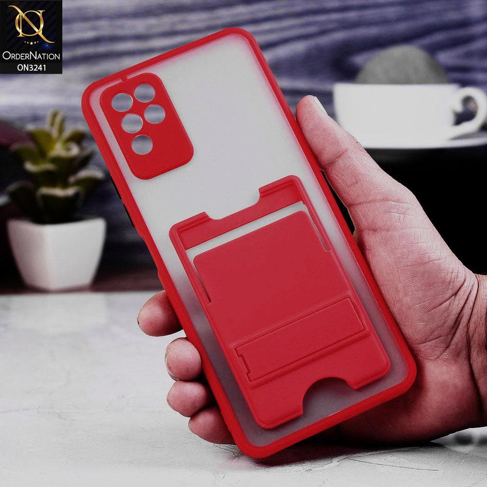 Infinix Note 10 Cover - Red - Soft Borders Semi Transparent Card Holder Kick Stand Case with Camera Protetection