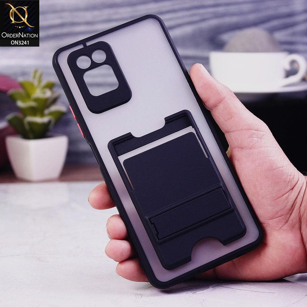 Infinix Note 10 Pro Cover - Black - Soft Borders Semi Transparent Card Holder Kick Stand Case with Camera Protetection