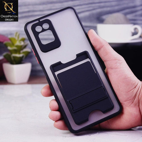 Infinix Note 10 Pro Cover - Black - Soft Borders Semi Transparent Card Holder Kick Stand Case with Camera Protetection