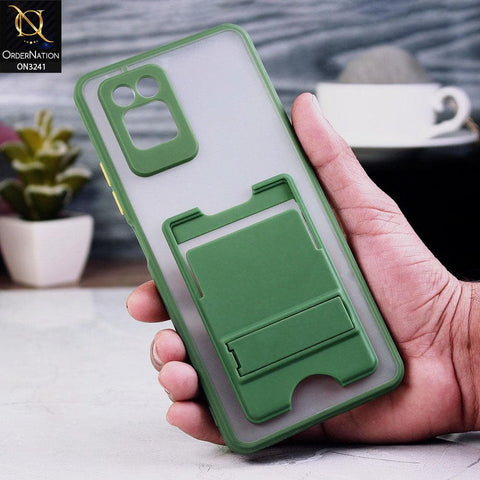 Infinix Note 10 Pro Cover - Green - Soft Borders Semi Transparent Card Holder Kick Stand Case with Camera Protetection